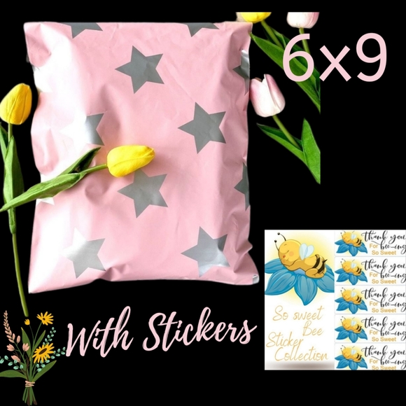 Poly mailers 6x9 pink stars - Picture 1 of 2